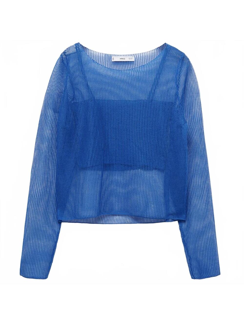 Mango Semi-Transparent Sweater Combined Top NWT Calvin Vibrant Blue Medium